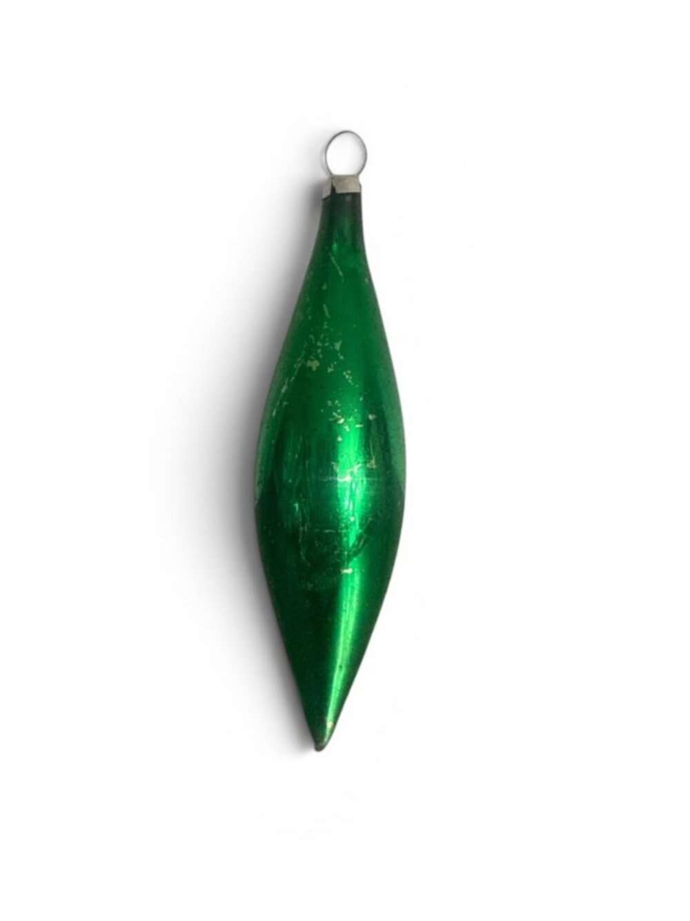 Vintage Green glass teardrop ornament West Germany Spindle, Icicle, drop